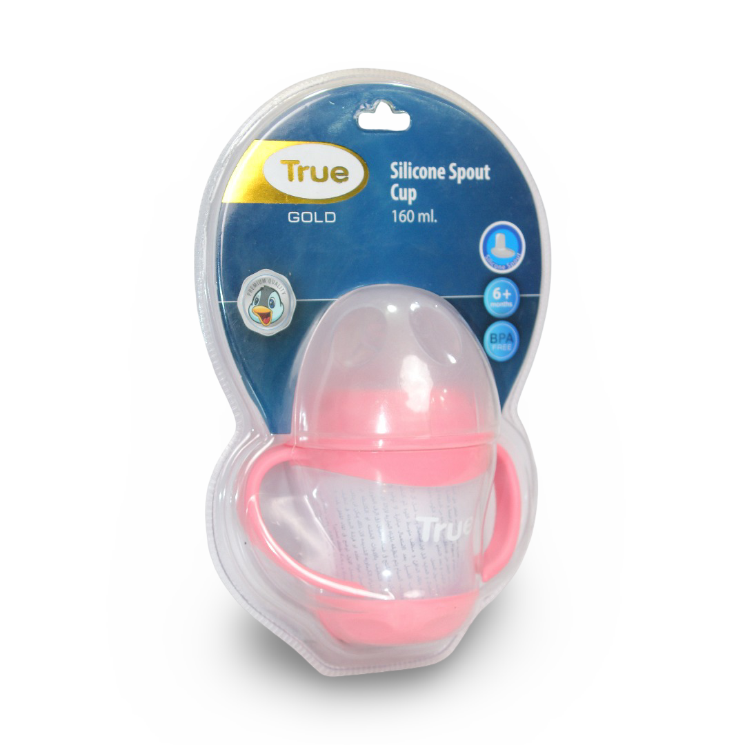 True Gold Silicone Spout Cup with Handles 160ml – Pink - Baby Essentials