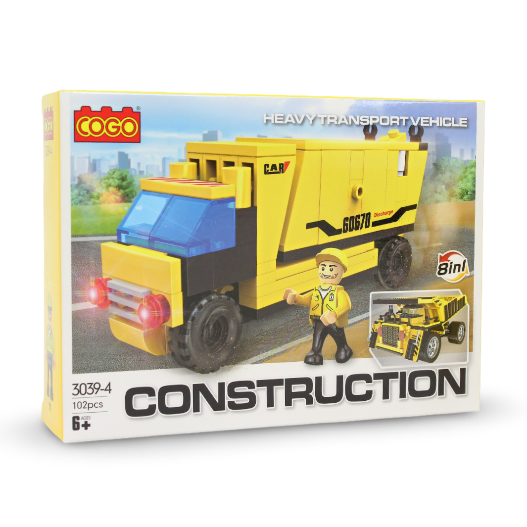 Cogo Construction Series Heavy Transport Vehicle Building Block Set 8in1 - Toys