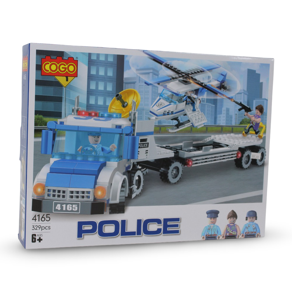 Cogo Police Truck and Helicopter Building Block Set - 329 Pcs