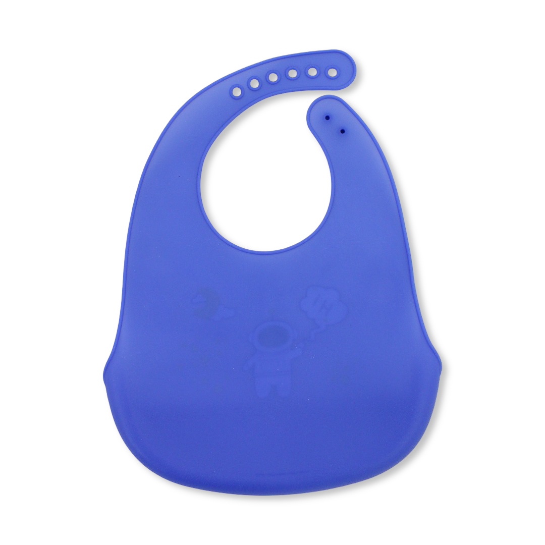 Safari Baby Silicone Bib with Pocket – Blue with Astronaut Print