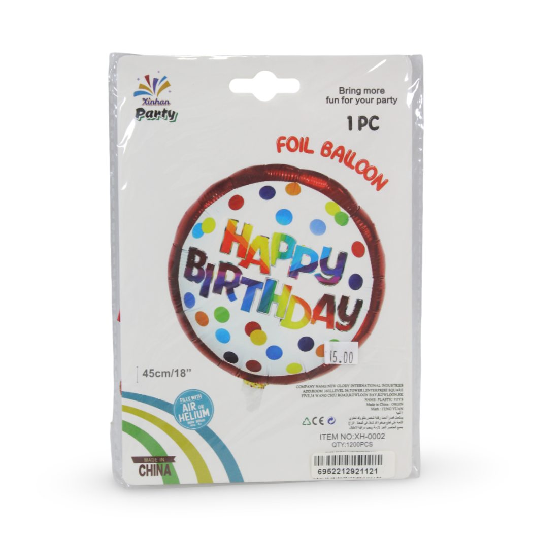 18-Inch Happy Birthday Foil Balloon – Assorted Designs