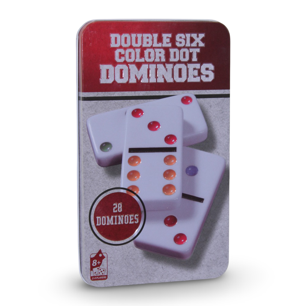 Generic Double Six Color Dot Dominoes – Assorted Tin Box