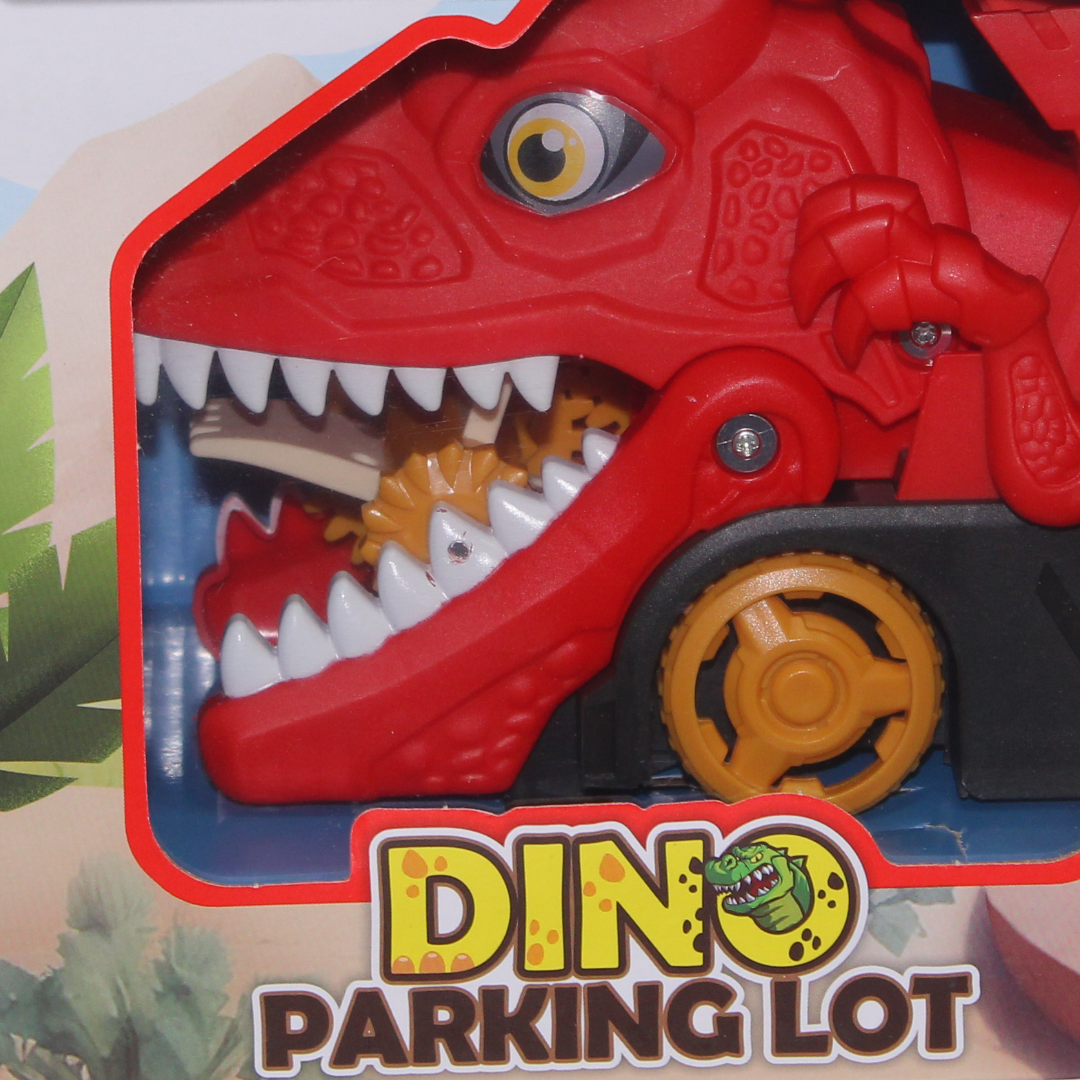 Six-Six-Zero Dino Parking Lot Red T-Rex Dinosaur Car Carrier and Track Playset
