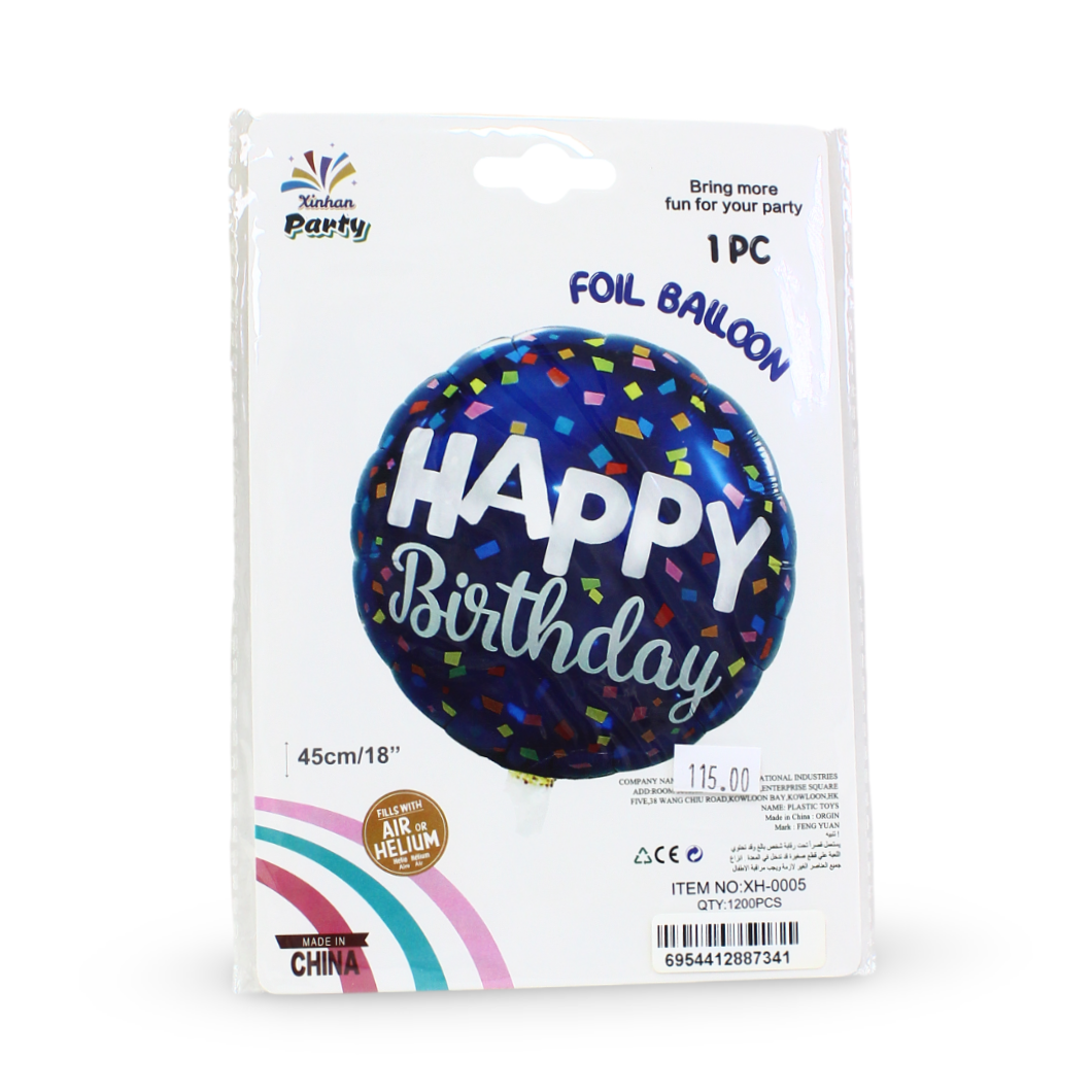 18-Inch Happy Birthday Foil Balloon – Blue Confetti