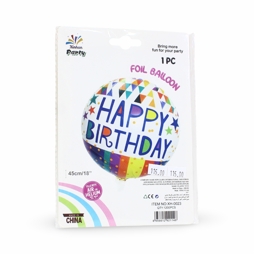 18-Inch Happy Birthday Foil Balloon – Colorful Stars