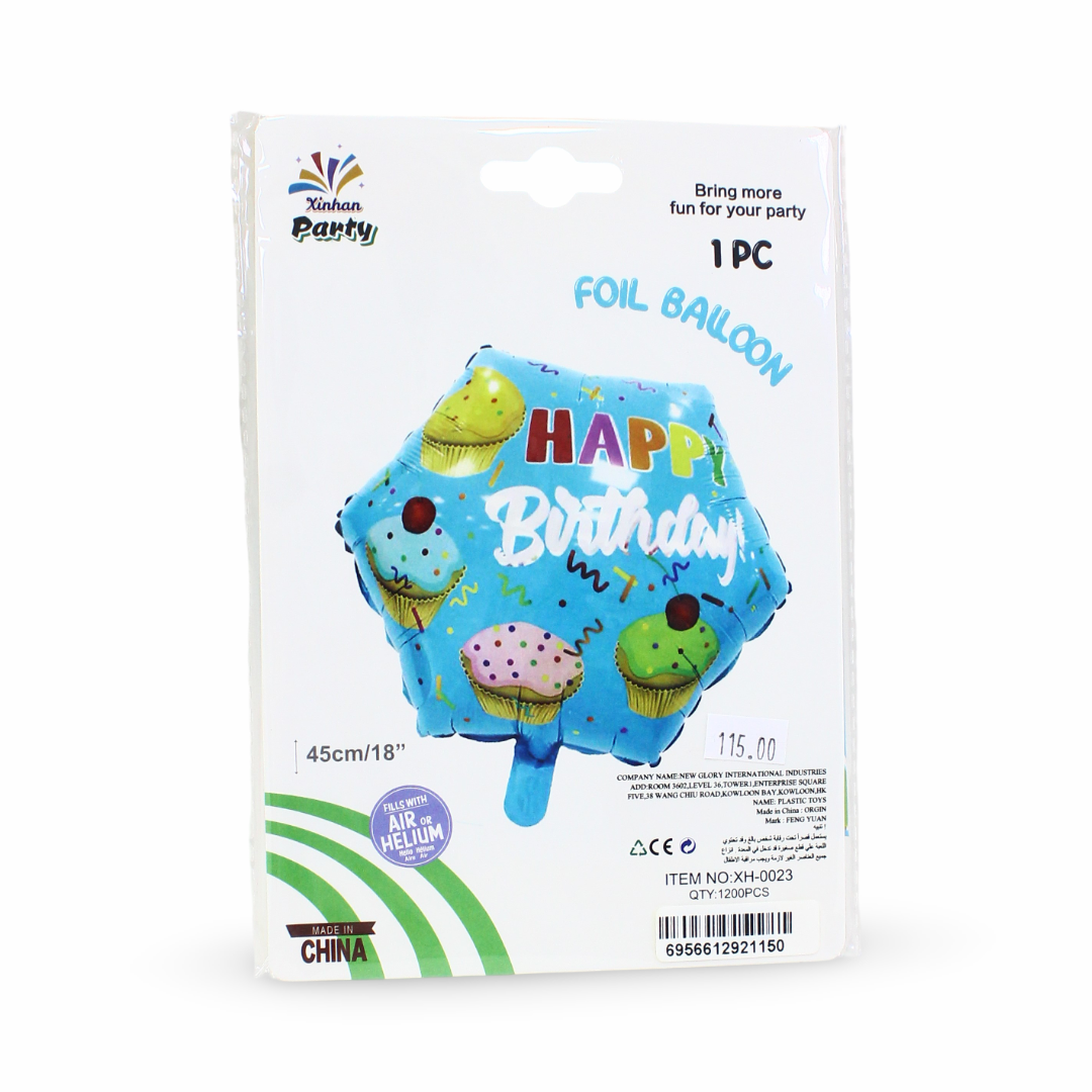 18-Inch Happy Birthday Foil Balloon – Cupcake Print