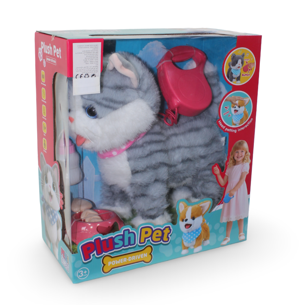 Plush Pet Walking Cat Toy – Grey
