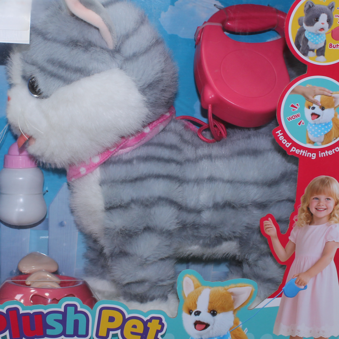 Plush Pet Walking Cat Toy – Grey