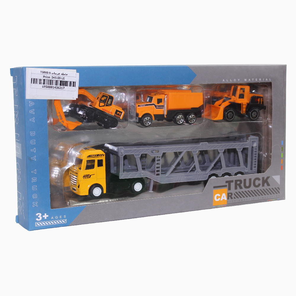 Die Cast Heavy Duty Truck Transporter With 3 Engineering Vehicles