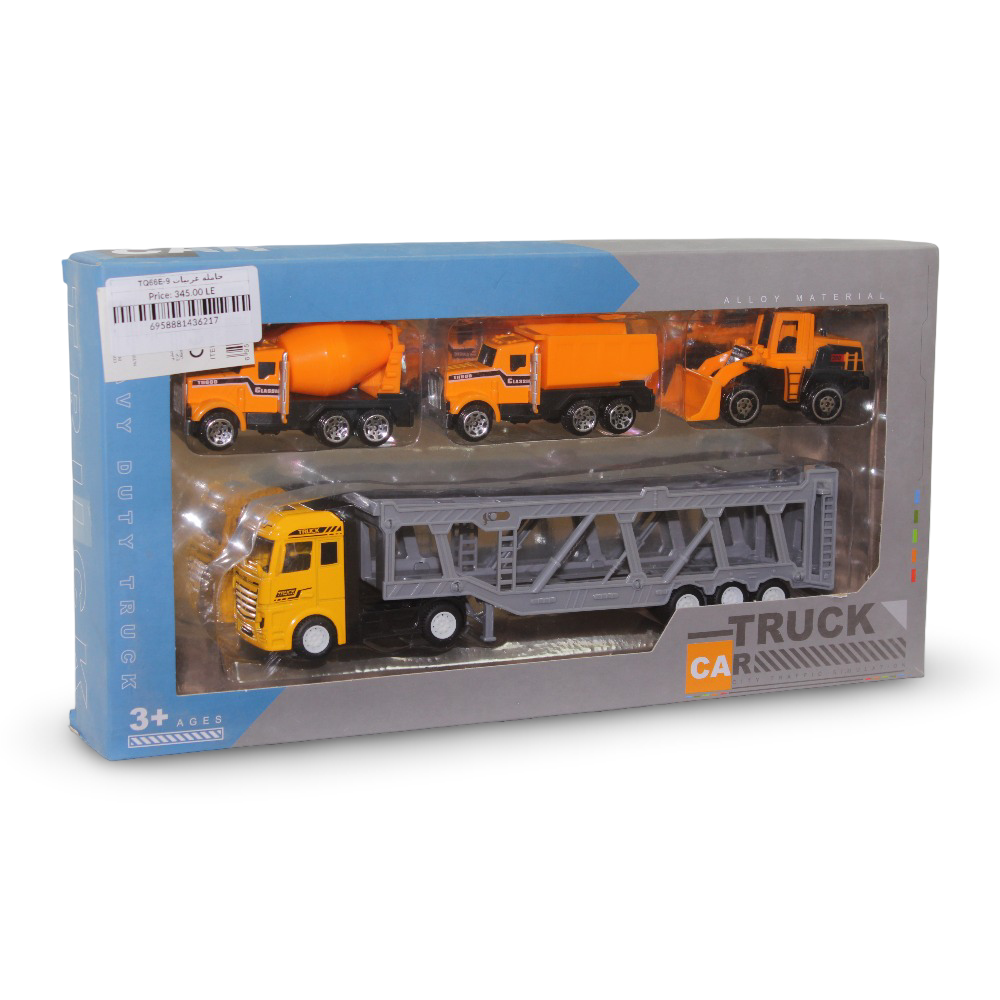 Die Cast Heavy Duty Truck Transporter With 3 Engineering Vehicles