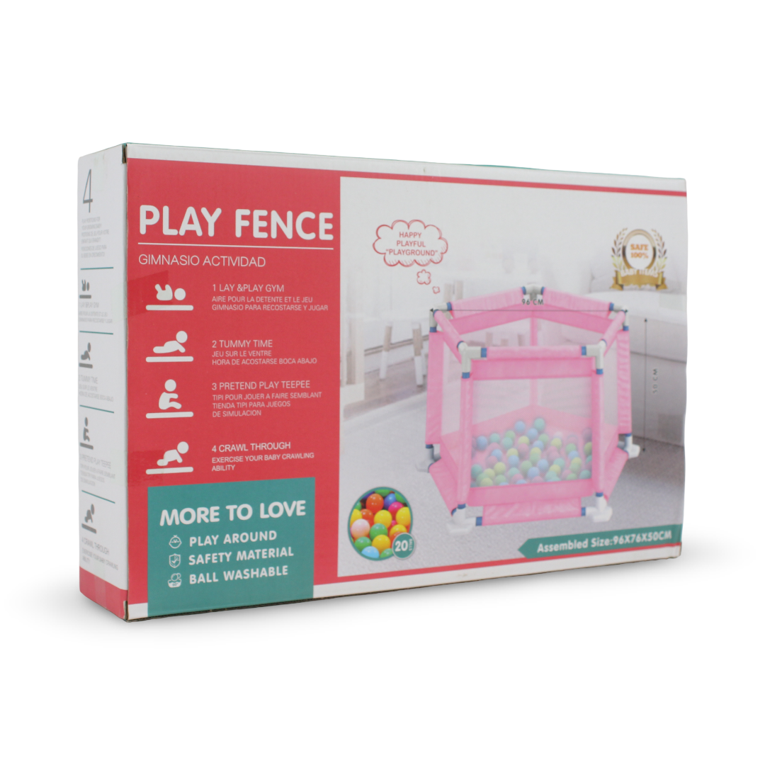 Baby Play Fence and Activity Center Box with 20 Plastic Balls – Pink