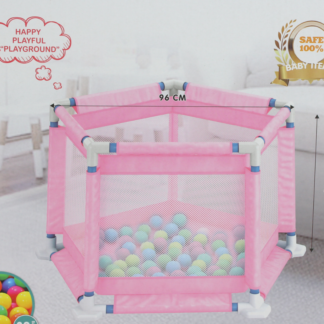 Baby Play Fence and Activity Center Box with 20 Plastic Balls – Pink
