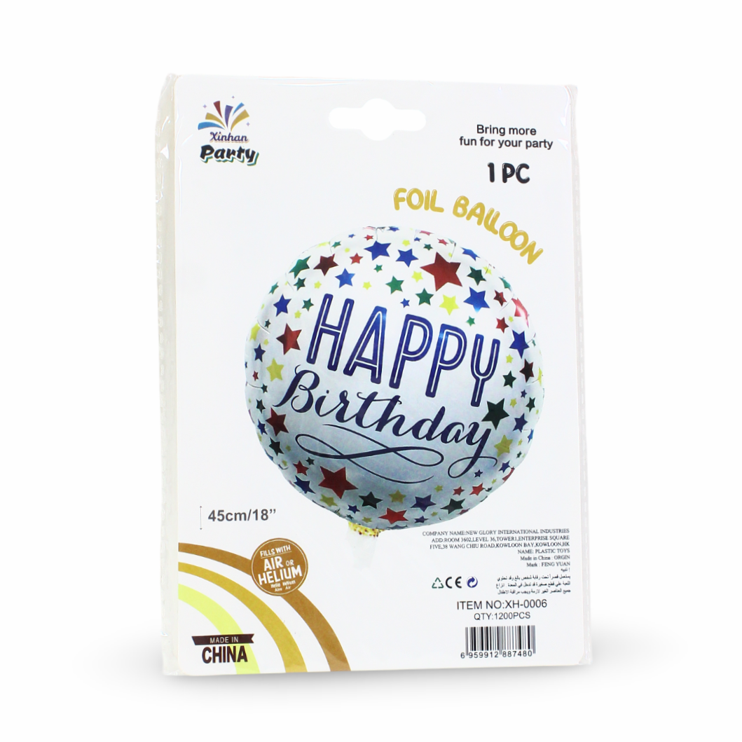 18-Inch Happy Birthday Foil Balloon – Multicolor Stars