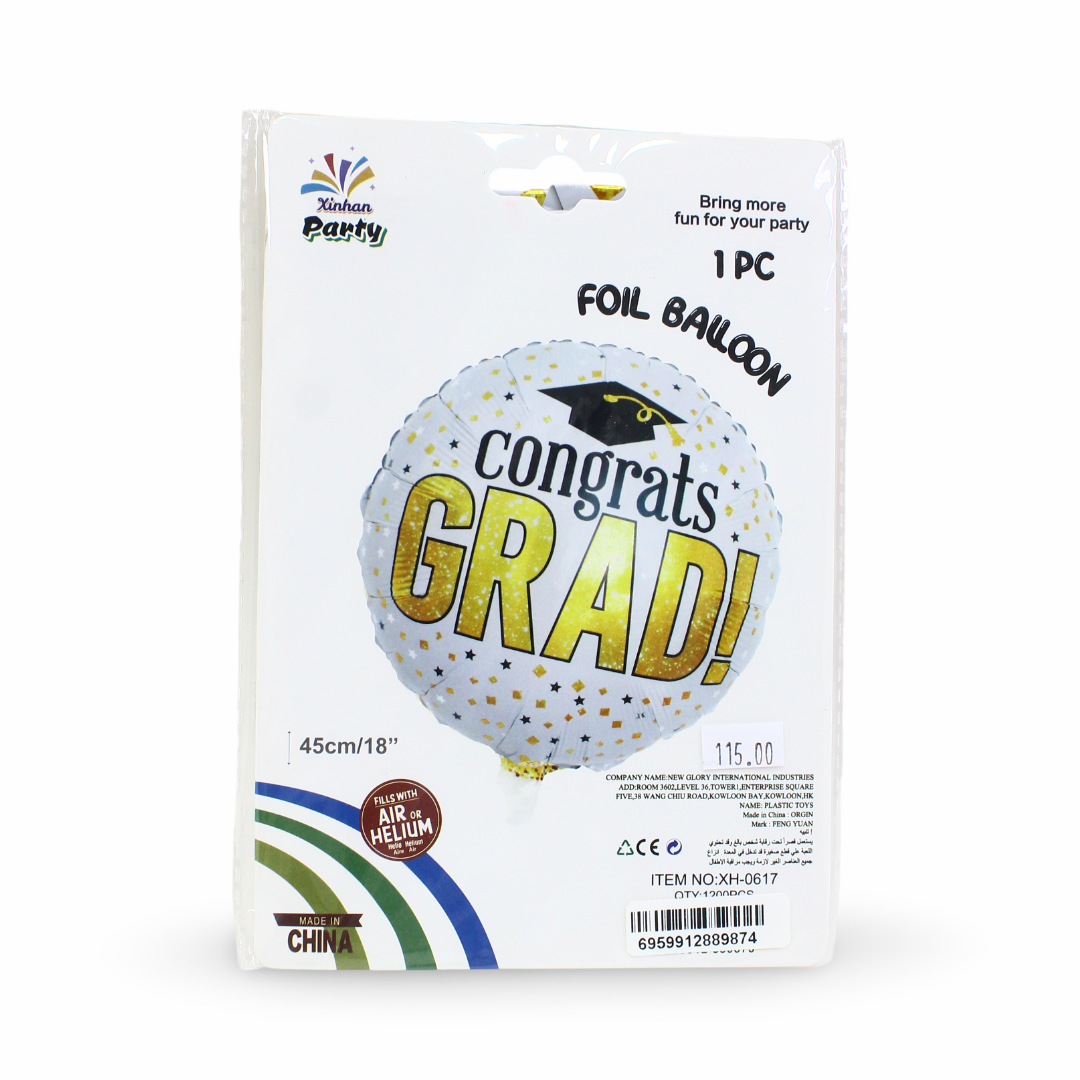 18-Inch Congrats Grad Foil Balloon – Gold & White