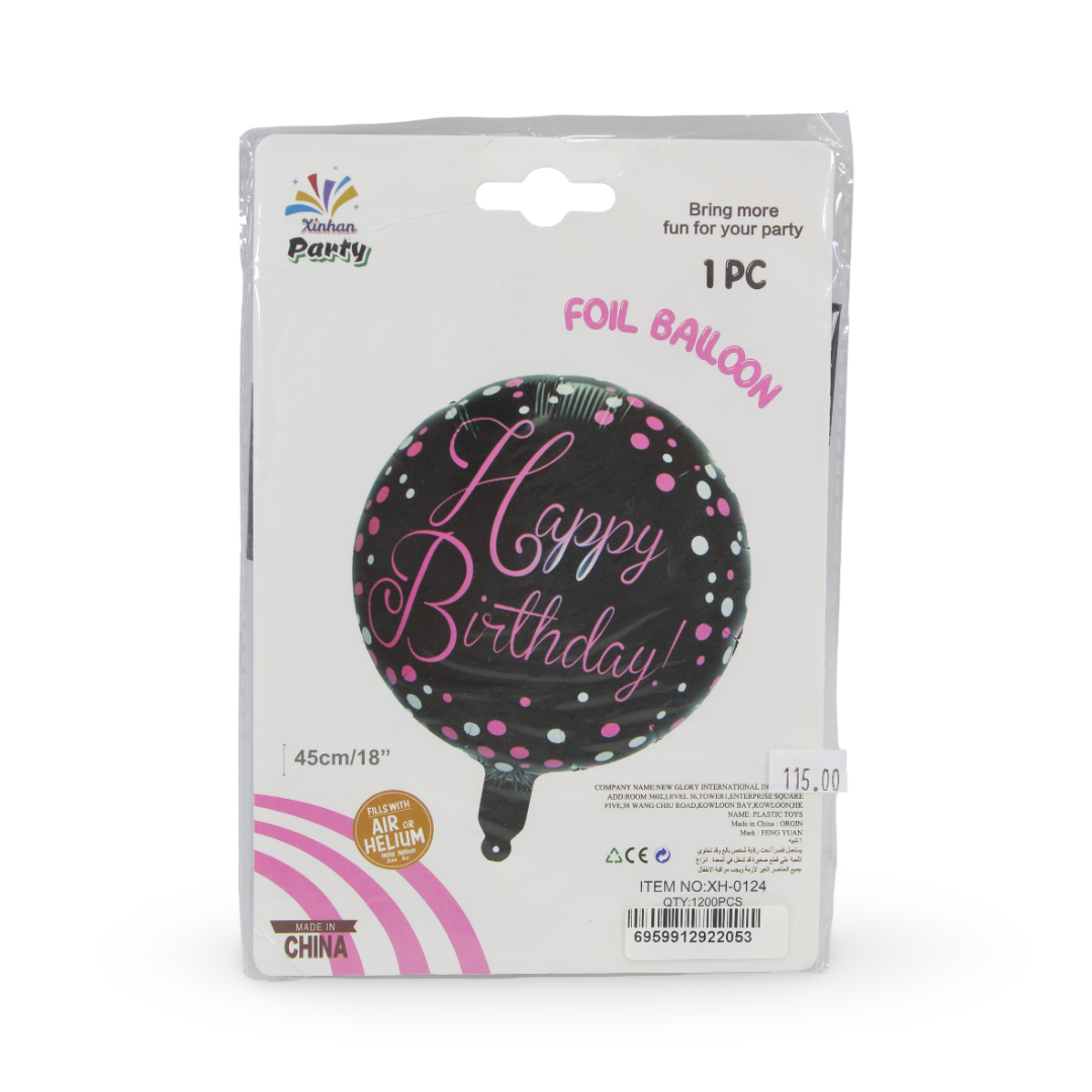 18-Inch Happy Birthday Foil Balloon – Black & Pink