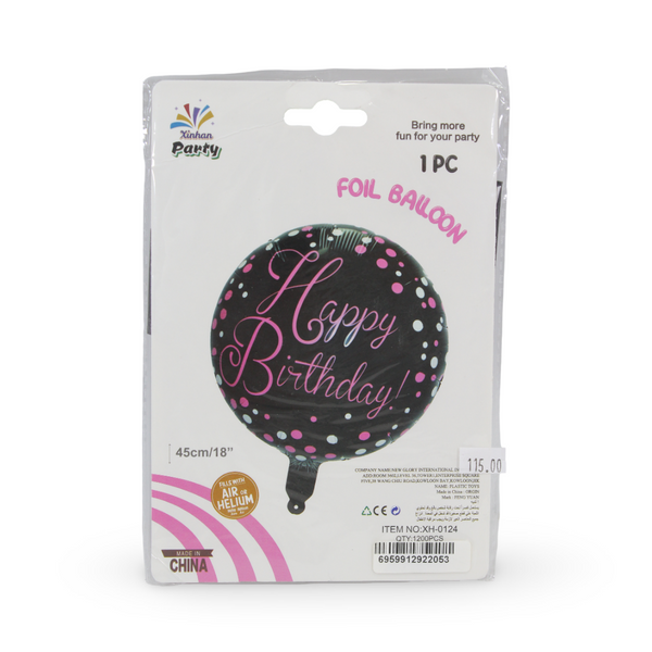 18-Inch Happy Birthday Foil Balloon – Black & Pink