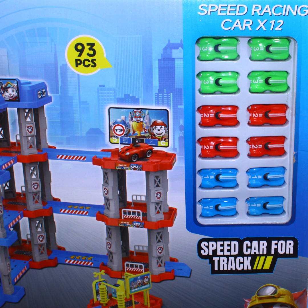 Paw Patrol Parking Racing Track & Garage Playset – 93 Pcs