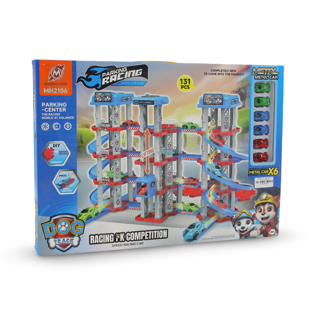 Paw Patrol Parking Garage and Racing Track Playset – 131 Pcs
