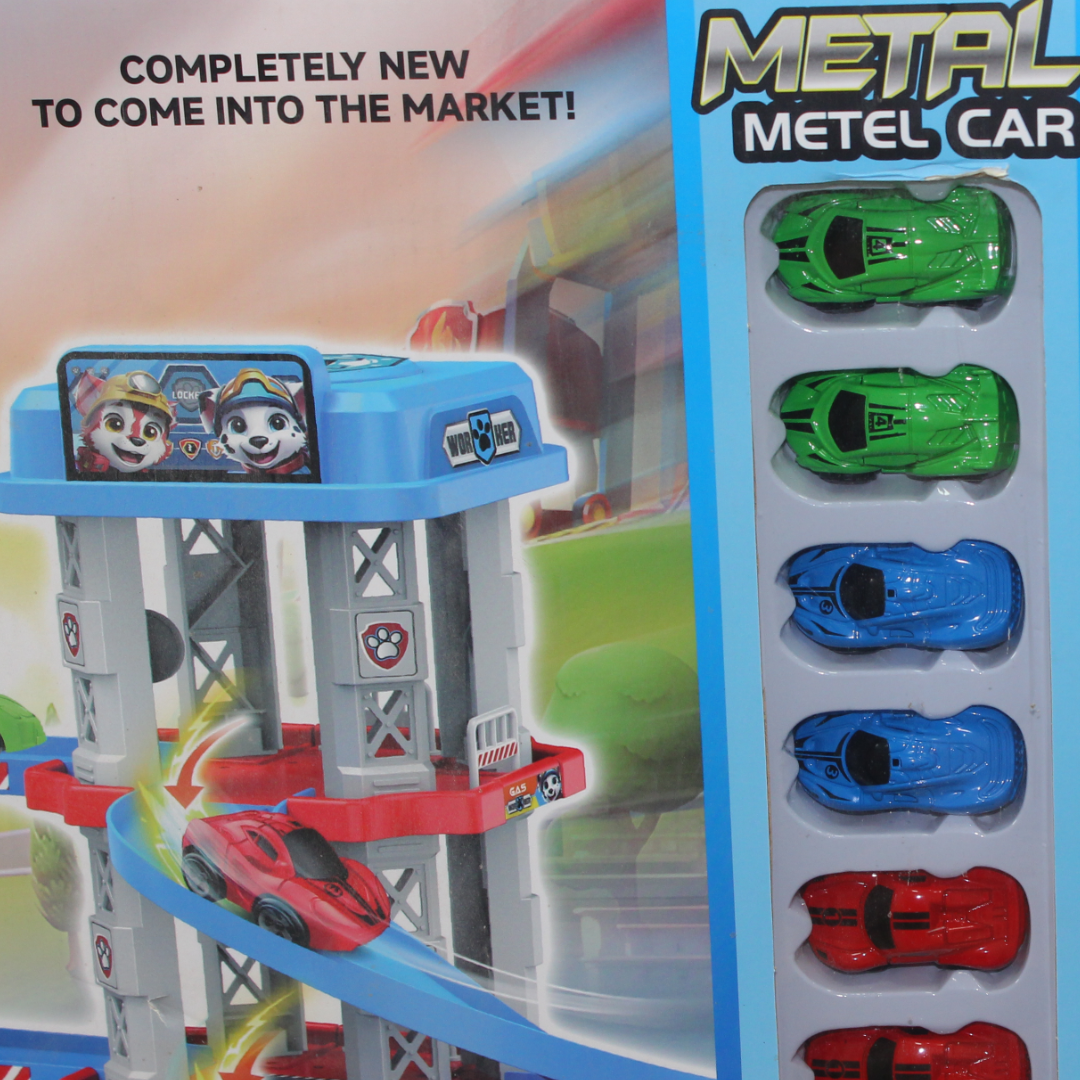 Paw Patrol Parking Garage and Racing Track Playset – 131 Pcs