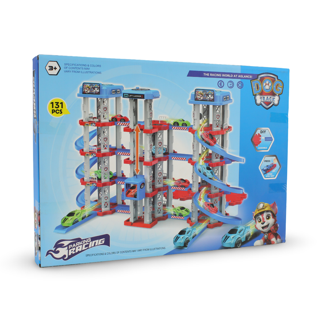 Paw Patrol Parking Garage and Racing Track Playset – 131 Pcs