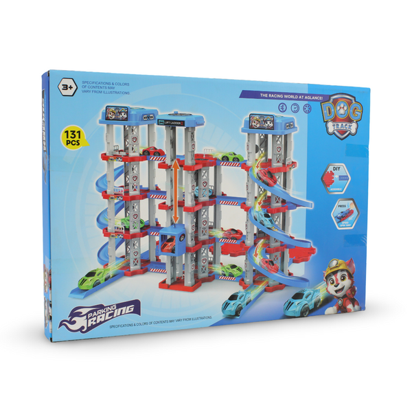 Paw Patrol Parking Garage and Racing Track Playset – 131 Pcs