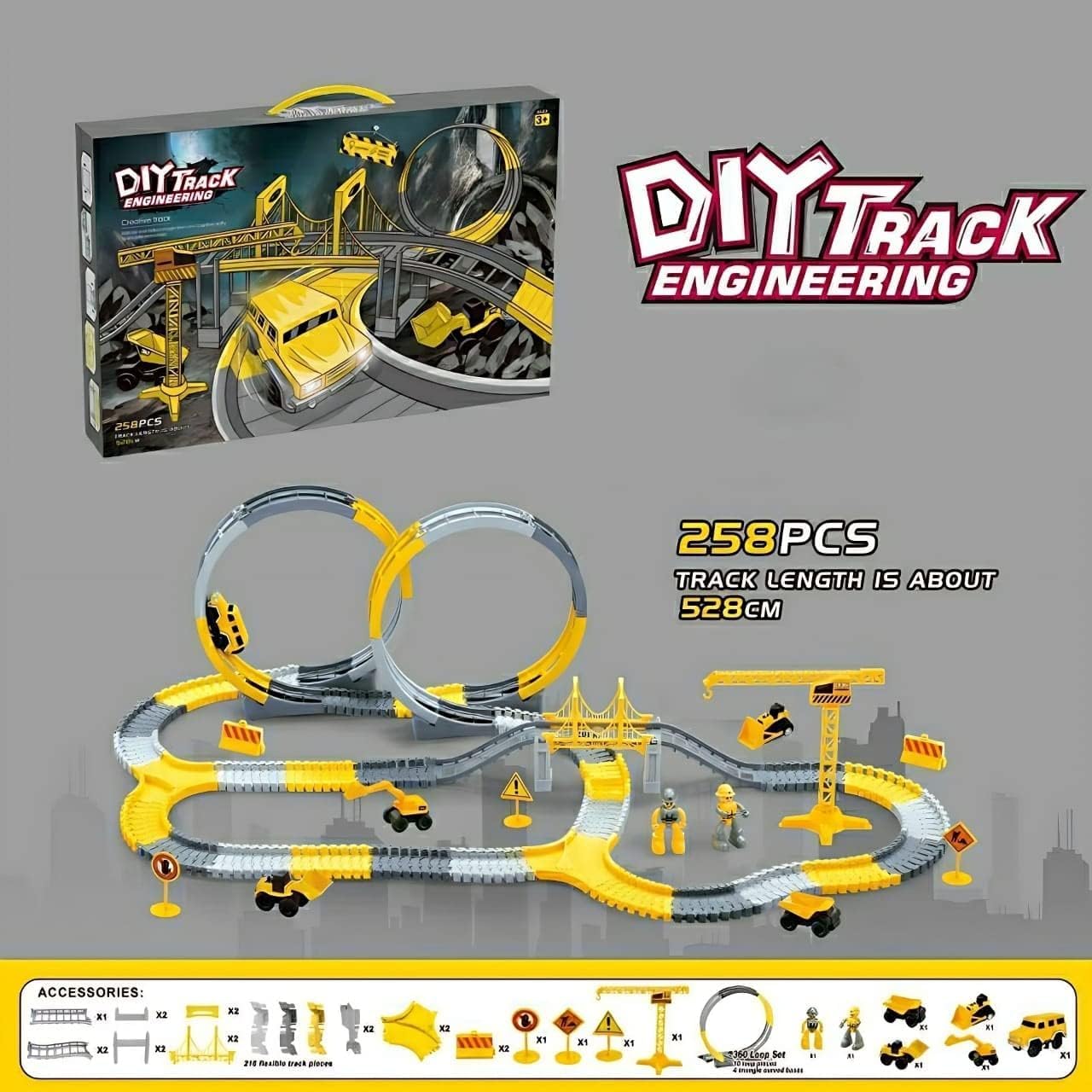 258 PCS Construction Race Track Set – Build, Create & Play