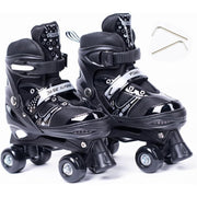 Power Superb Adjustable Roller Skate Shoes 2-Rows 4-Wheels (Small, Black)