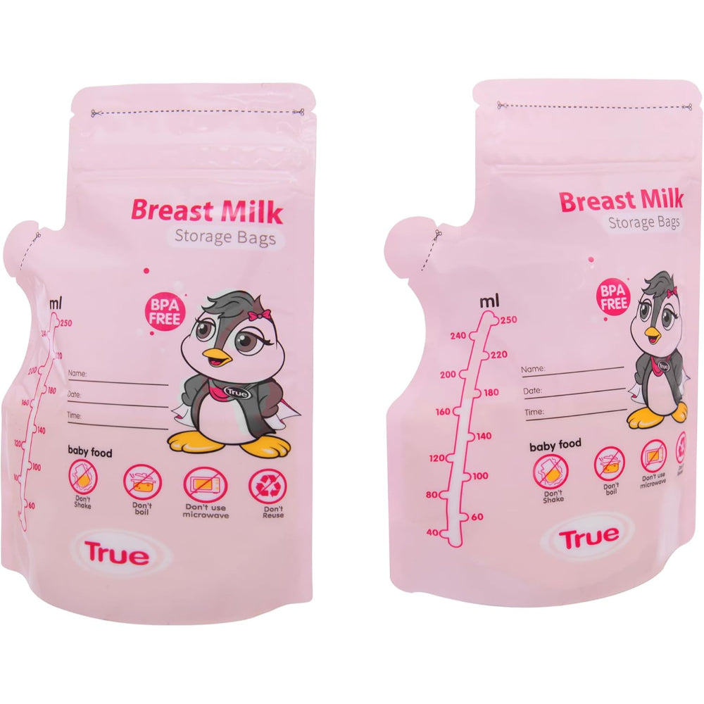 True Breastmilk Sterilized Storage Bags 250ml - 30Pcs (Pink)