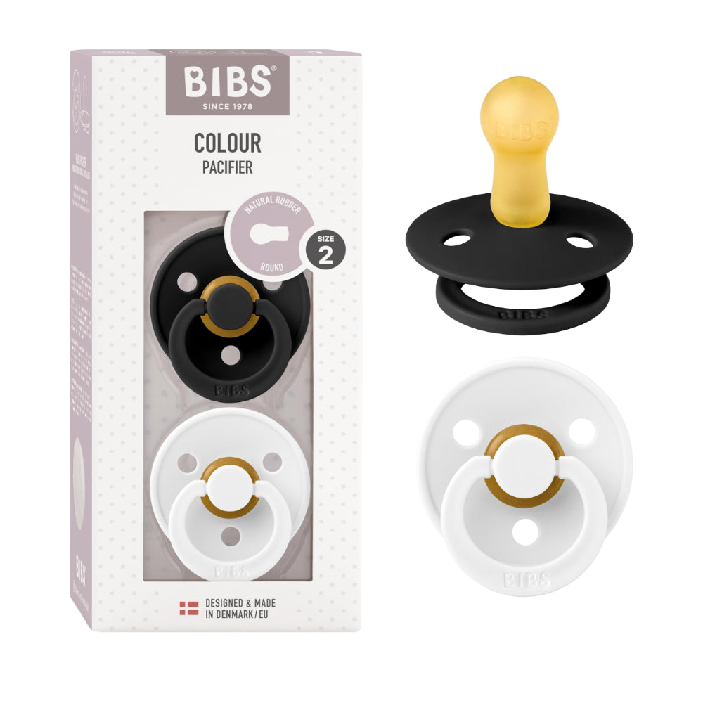 BIBS Pacifier Colour 2 Pack Latex Size 2 Black/White