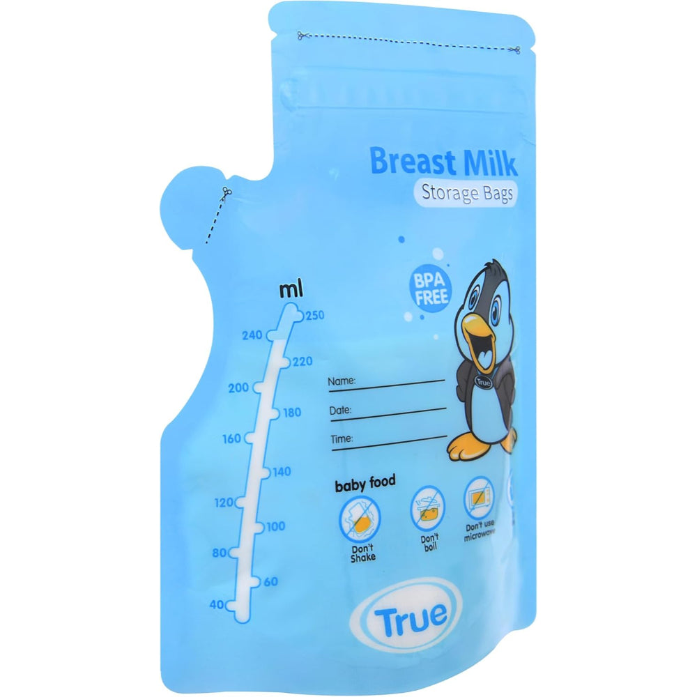 True Breastmilk Sterilized Storage Bags 250ml - 30Pcs (Blue)