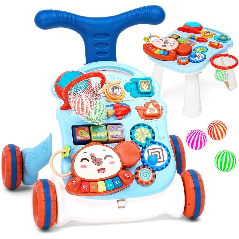 2-in-1 Musical Baby Stroller and Activity Table – Blue