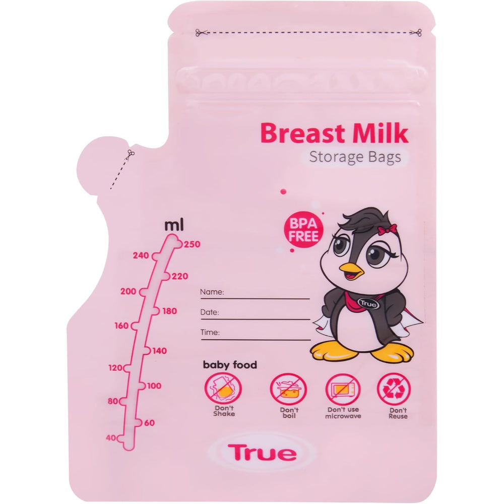 True Breastmilk Sterilized Storage Bags 250ml - 30Pcs (Pink)