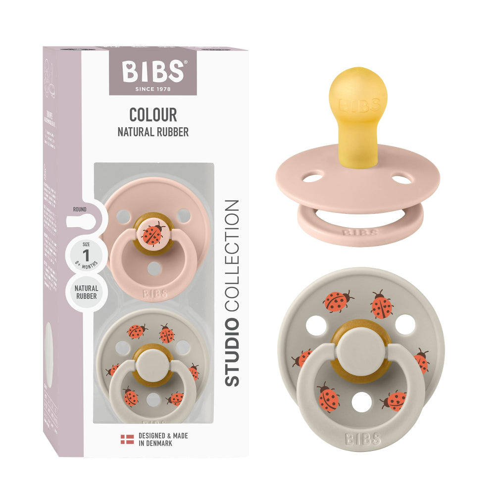 BIBS Pacifier Studio Colour 2 Pack – Ladybug Latex Size 1 Blush Mix