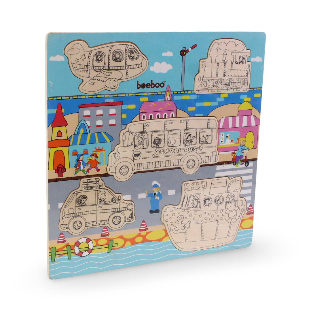 Wooden Coloring Puzzle – Transportation - Toys - Bright Future