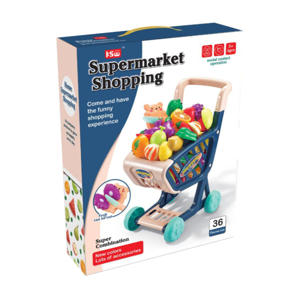 Kids Shopping Cart with Cutting Vegetables – Navy Blue