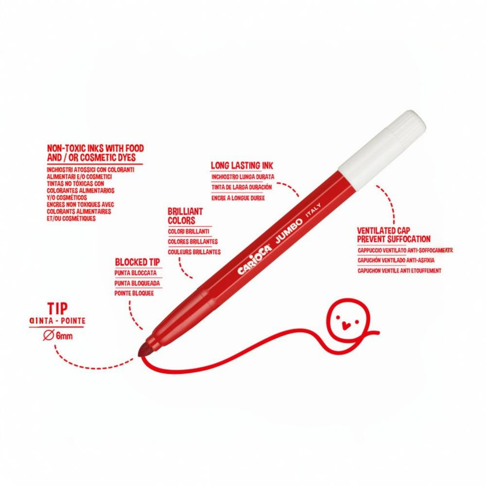 Carioca Jumbo Super Washable Pens – 18 Colors