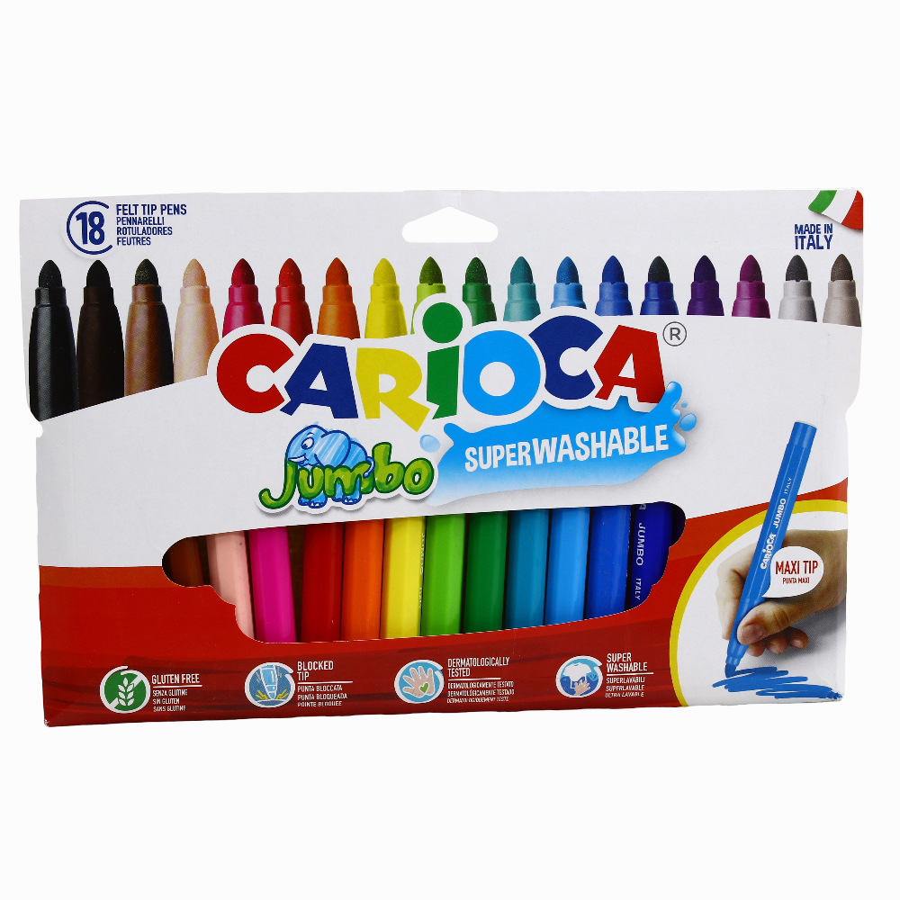 Carioca Jumbo Super Washable Pens – 18 Colors