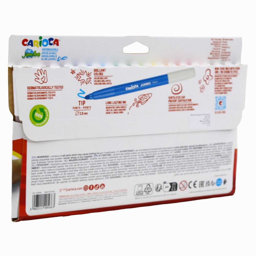 Carioca Jumbo Super Washable Pens – 18 Colors