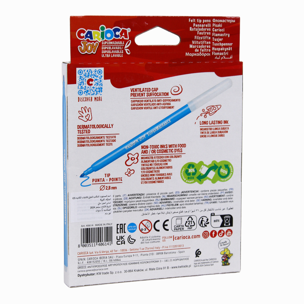 Carioca Joy Super Washable Pen – 12 Colors