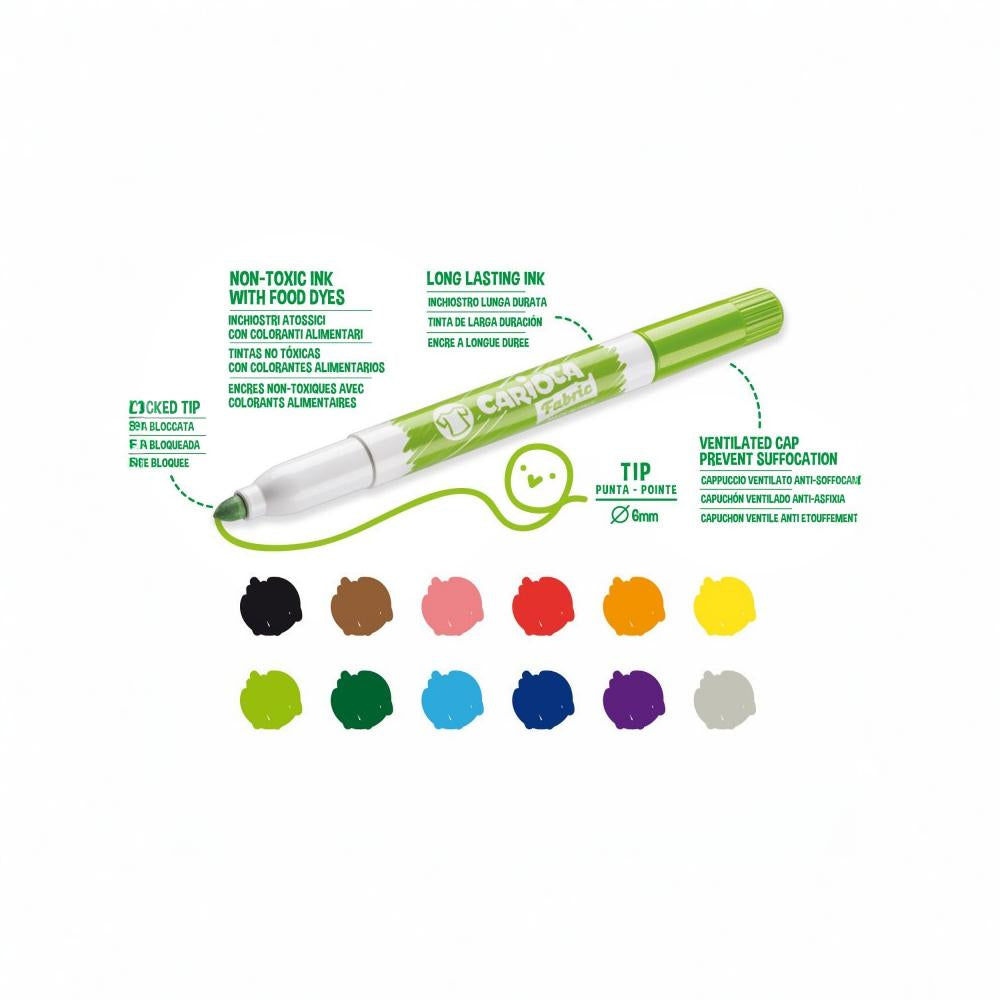 Carioca Fabric Markers – 12 Colors