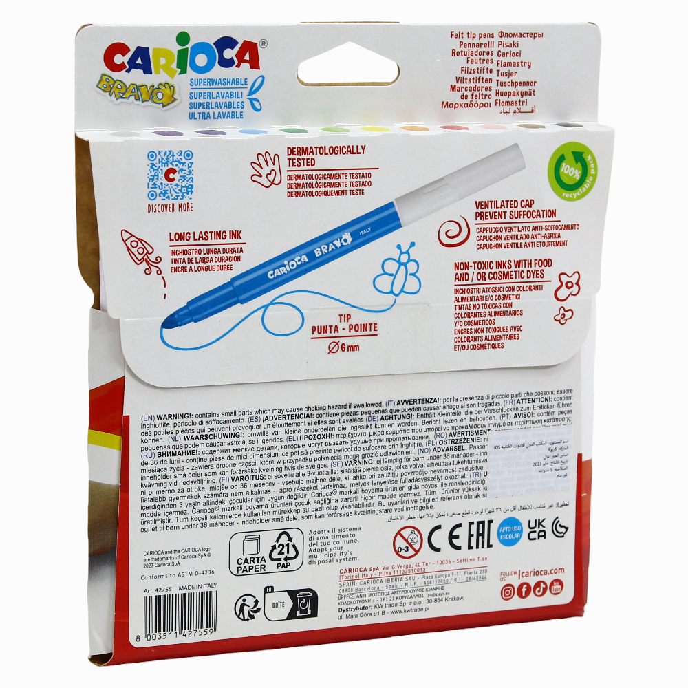 Carioca Bravo Thick Felt Tip – 12 Colors