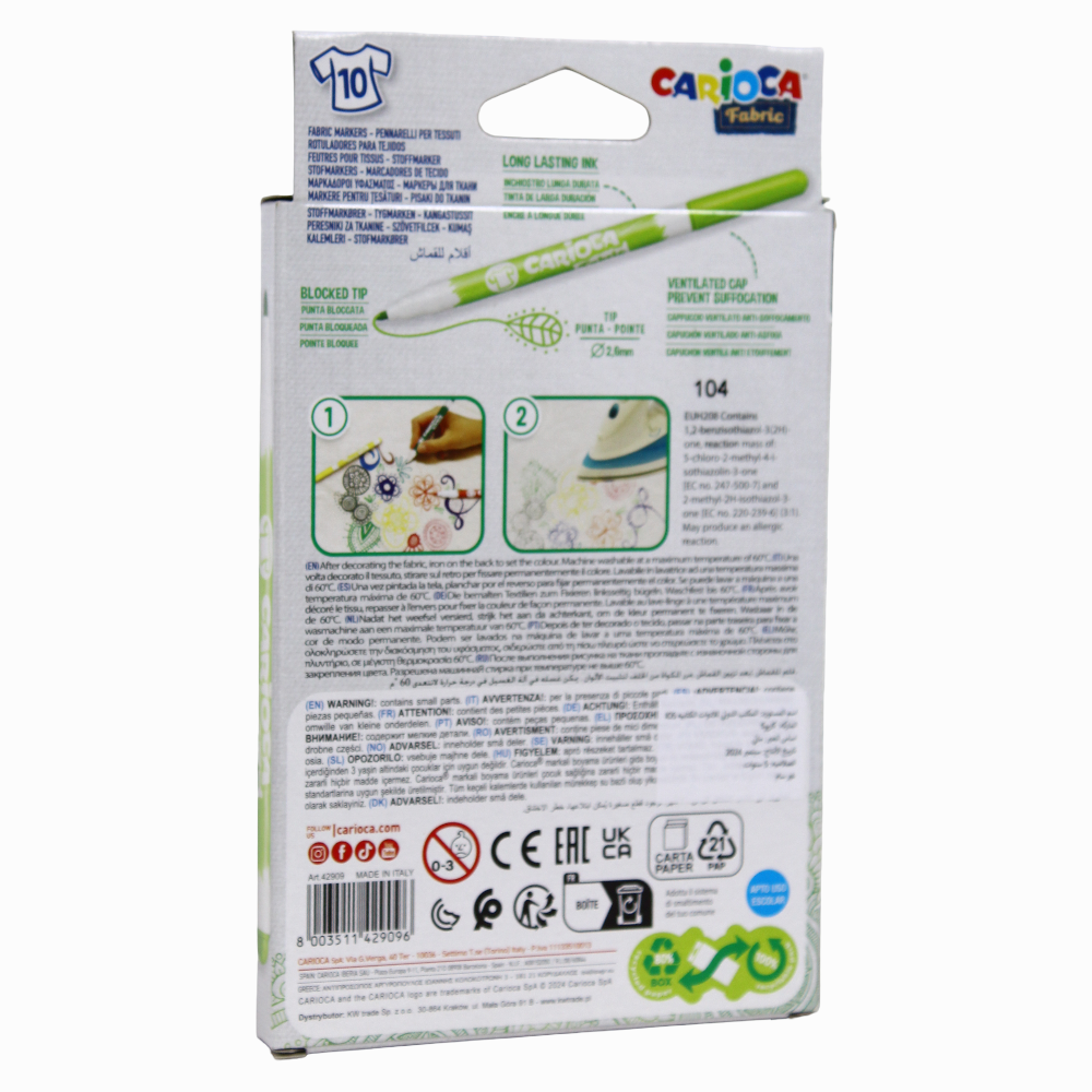 Carioca Fabric Fine Tip Liners – 10 Colors