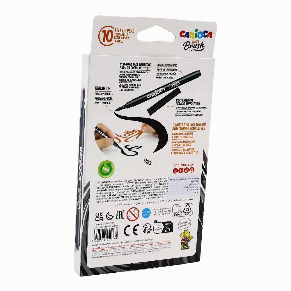 Carioca Brush Tip Coloring Pens – 10 Colors