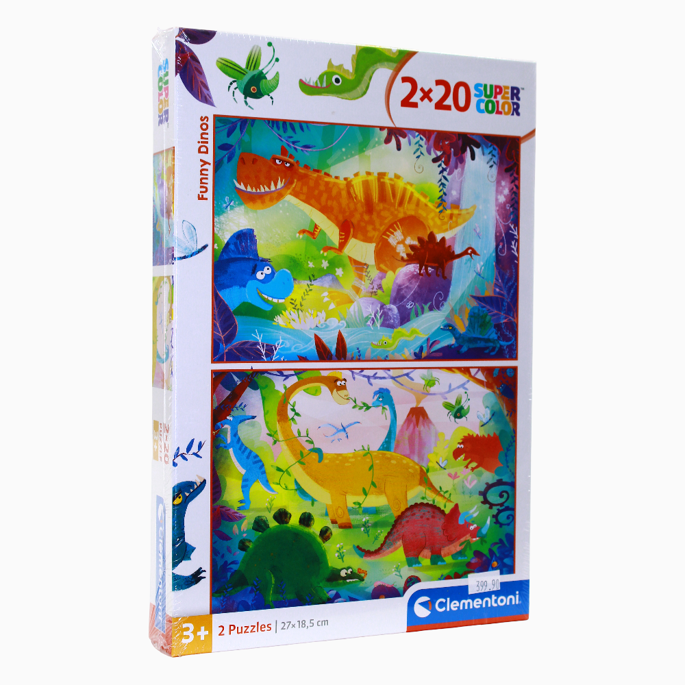 Clementoni Funny Dinosaurs Super Color 2-in-1 Puzzle – 2x20 Pcs
