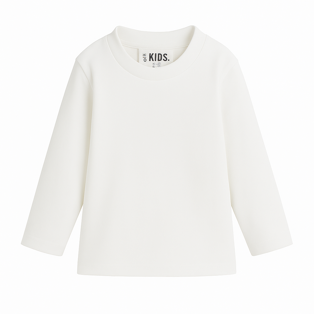 Unisex White Long-Sleeved Half-Collar T-Shirt - Clothing - Ourkids