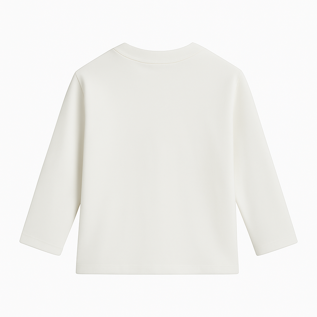 Unisex Offwhite Long-Sleeved Half-Collar T-Shirt