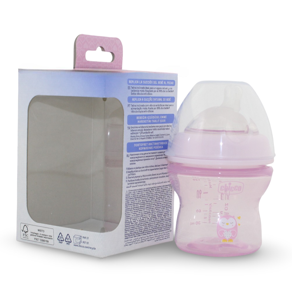 Chicco Natural Feeling Plastic Bottle 150 ml (0+ Months) Pink