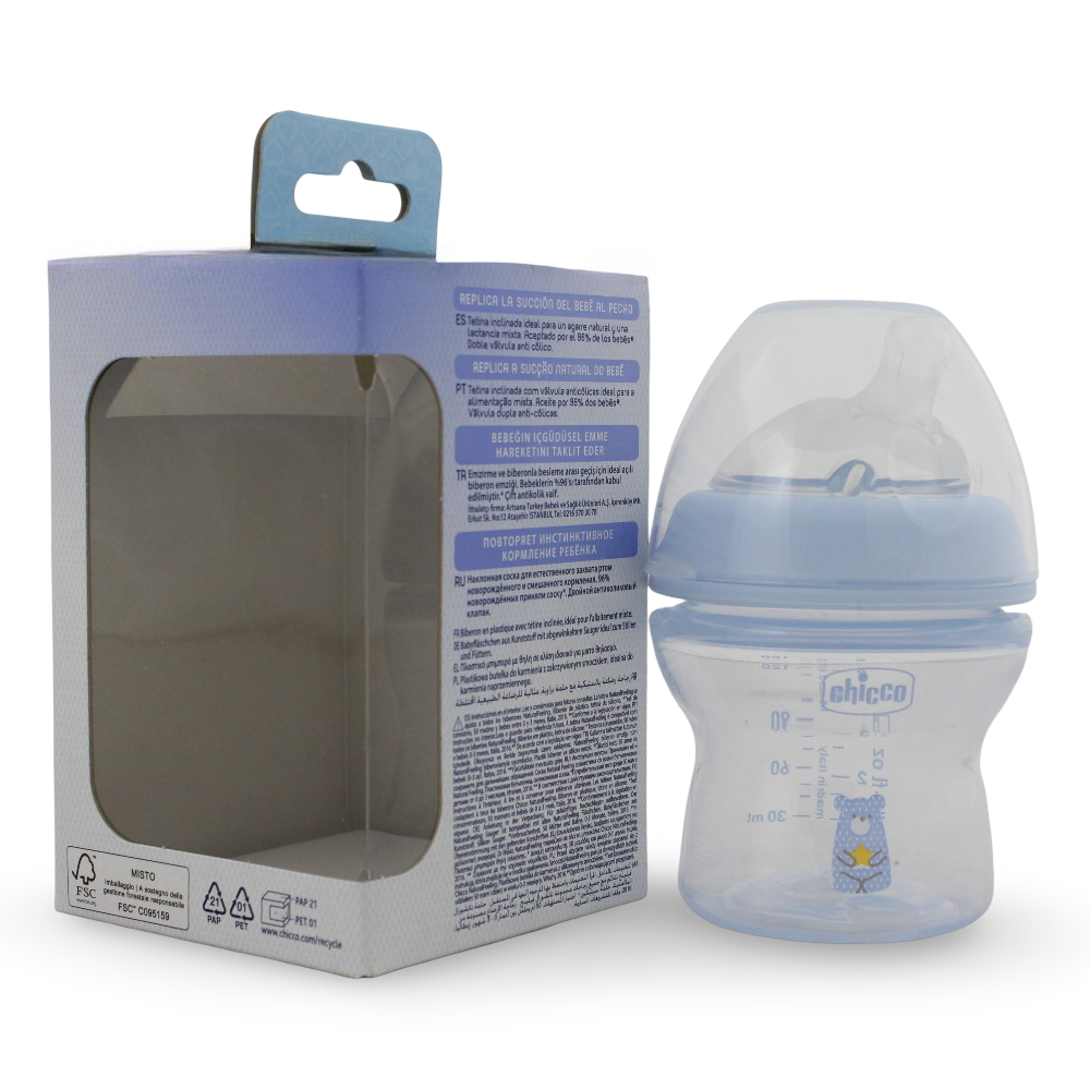 Chicco Natural Filling Plastic Bottle 150 ml (0+ Months) Blue