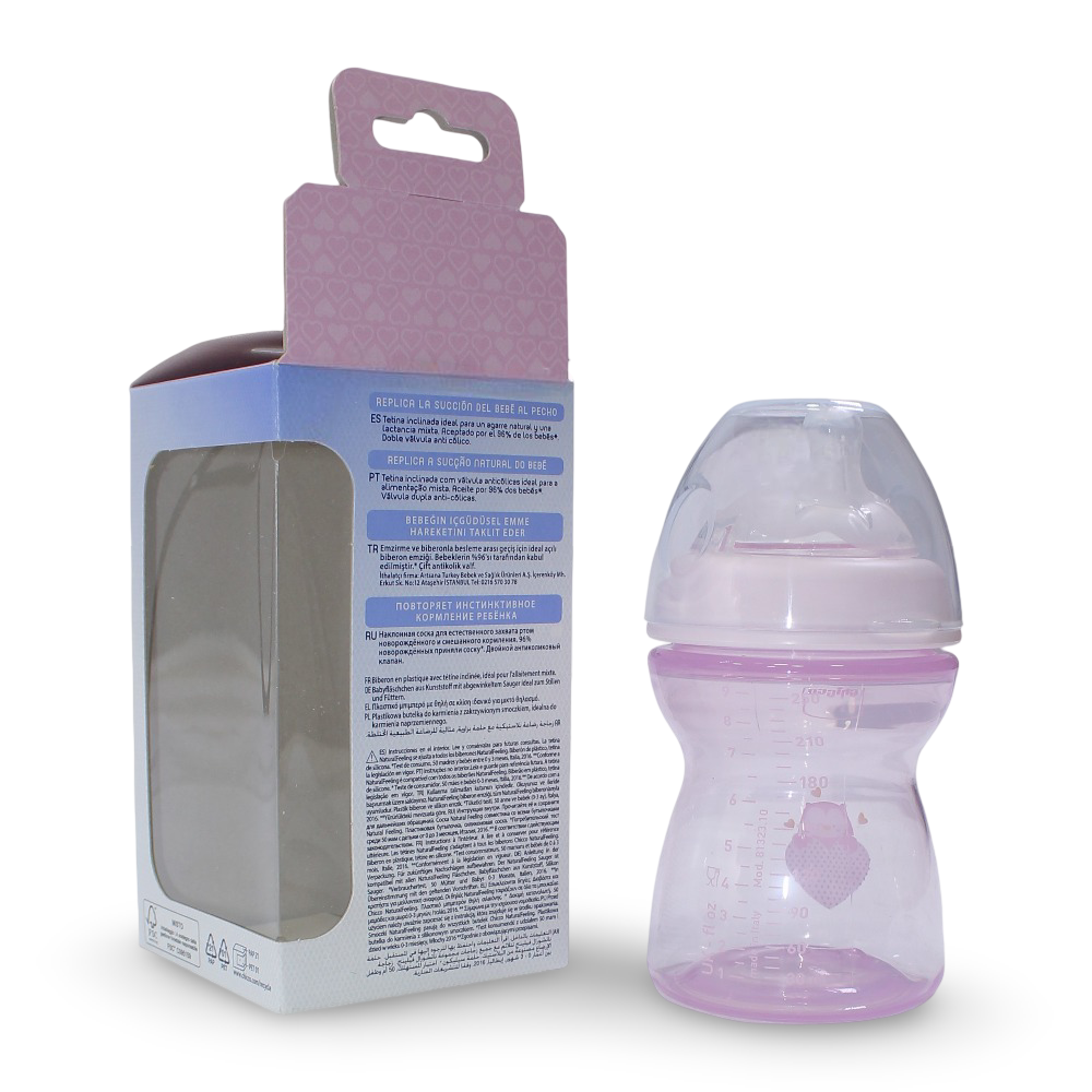 Chicco Natural Filling Plastic Bottle 250ml 2m+ – Pink