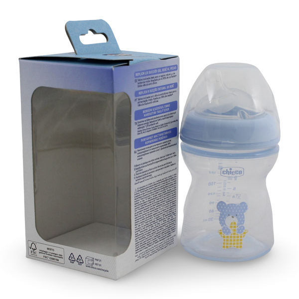 Chicco Natural Filling Plastic Bottle 250 ml (2+ Months) Blue